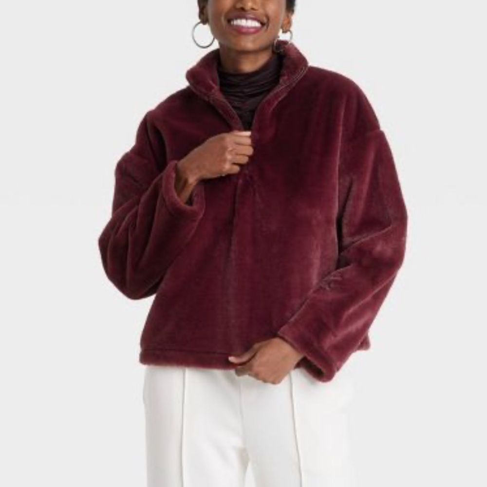 NWOT Target Faux Fur Quarter Zip Sweatshirt